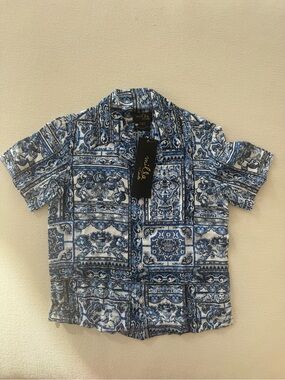 NWT Milla by Camilla boys kids Blue Paisley Print Short Sleeve Button-Down Shirt